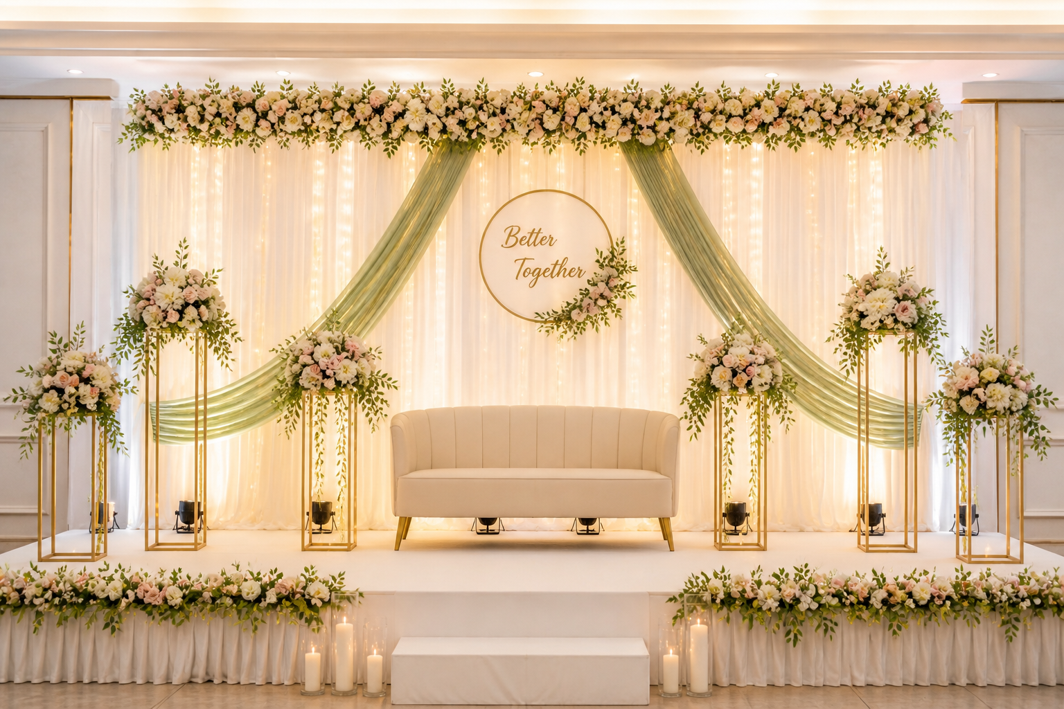 Cream color wedding stage decoration design