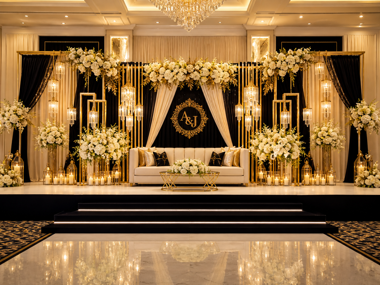 Gold and green stage decoration design