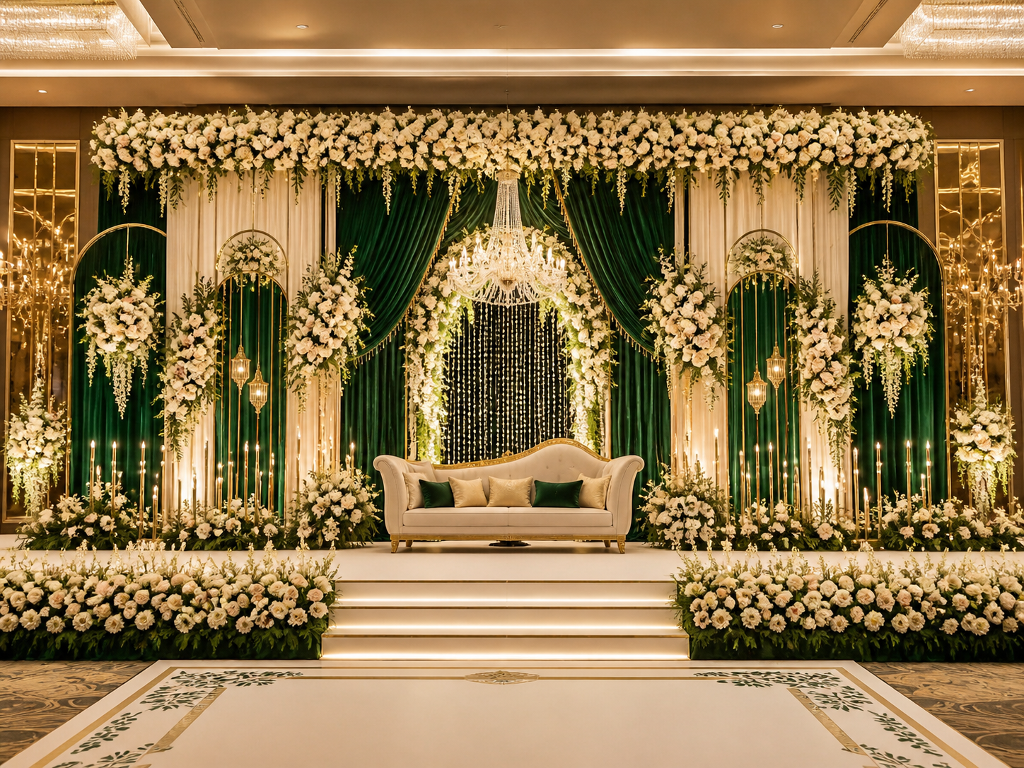 Gold green stage decor design