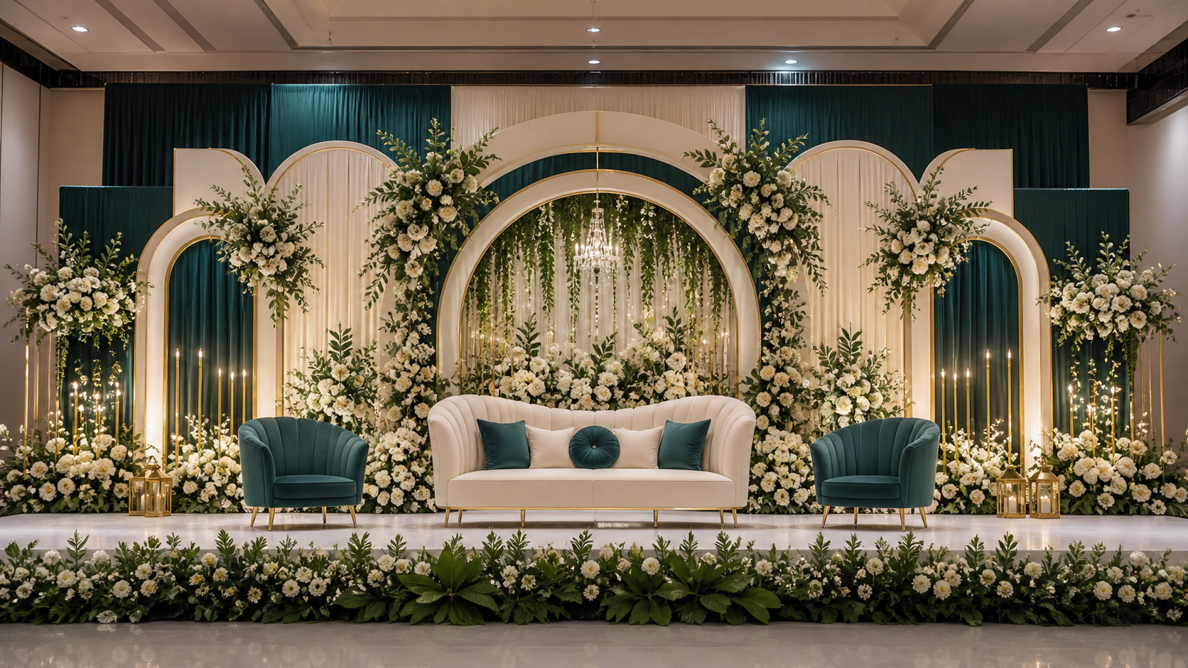 Green wedding stage decoration design