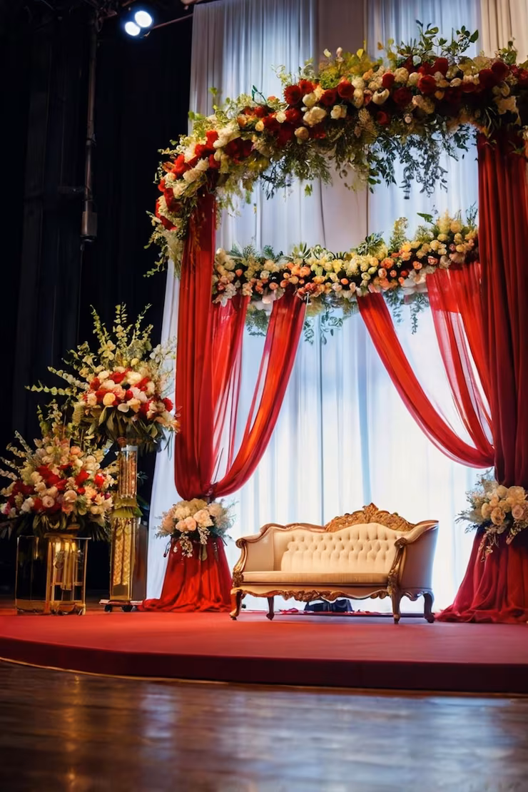 Floral wedding ceremony stage decoration