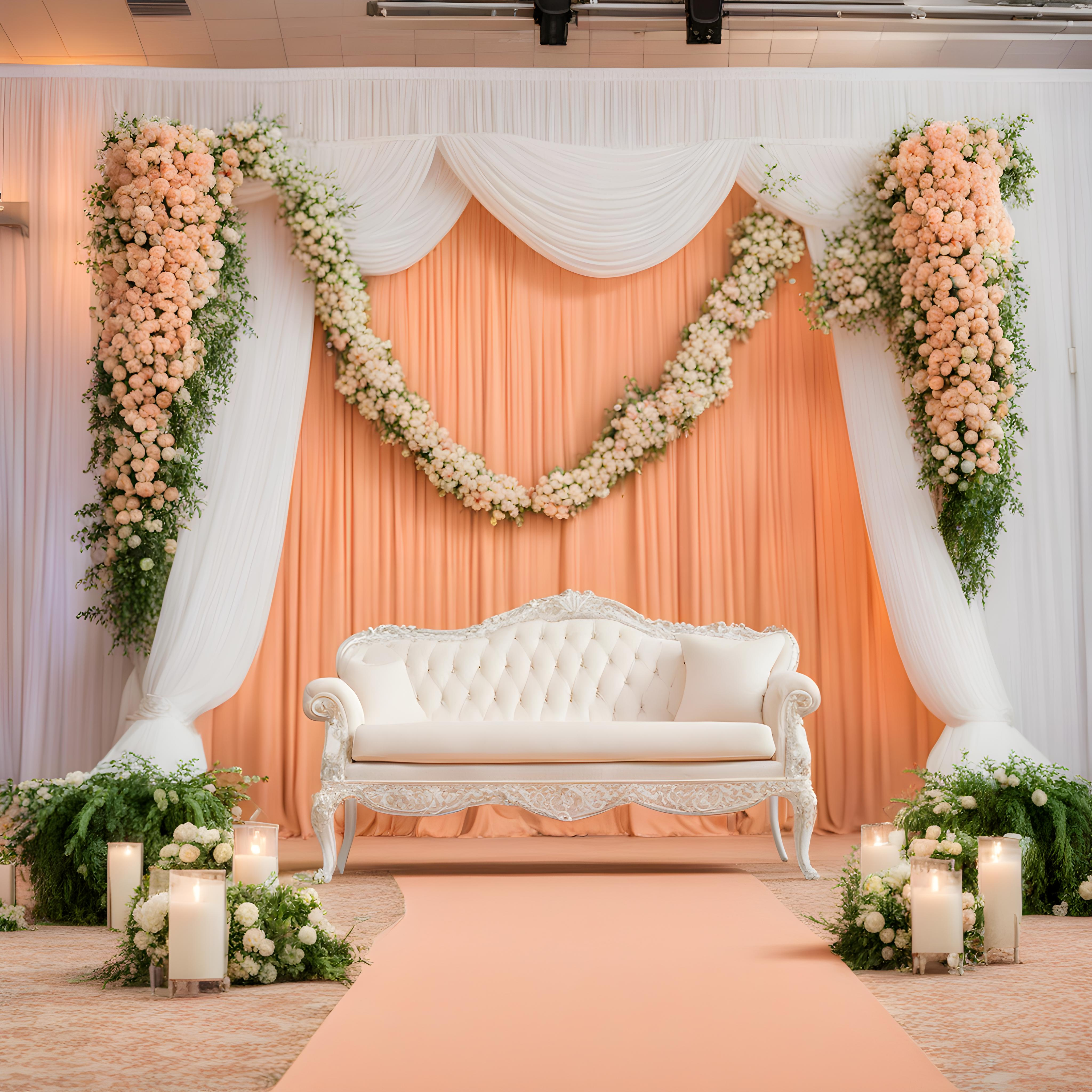 Elegant wedding stage with white couches